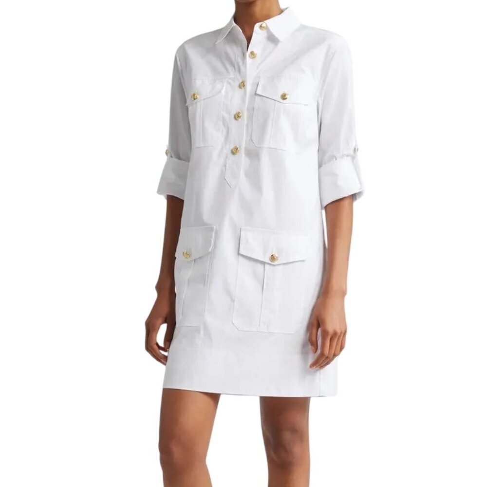 VERONICA BEARD Saude Long Sleeve Cargo Shirtdress in White